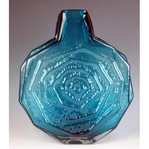 1006 - A Whitefriars banjo vase designed by Geoffrey Baxter, pattern No 9681 in kingfisher blue, 32cm high.
