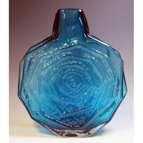 1006 - A Whitefriars banjo vase designed by Geoffrey Baxter, pattern No 9681 in kingfisher blue, 32cm high.