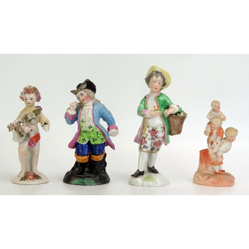 1060 - Three small porcelain figures, and a bisque porcelain figure. some damage. (4).