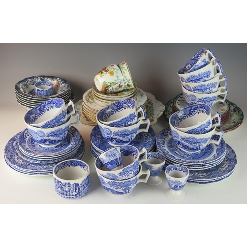 1081 - A small collection of Spode blue and white Italian pattern teawares, another Spode part tea set, and... 