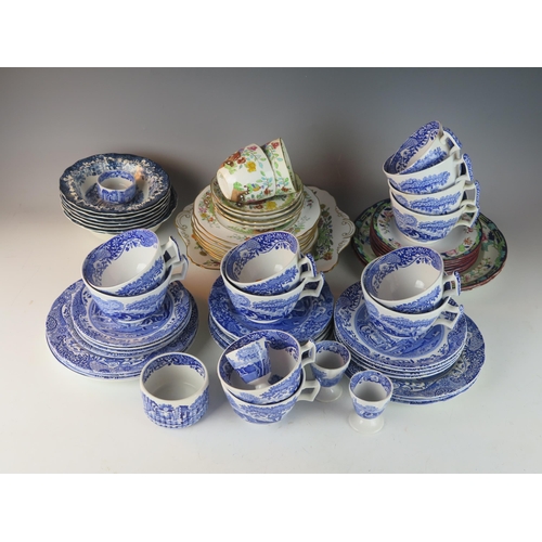 1081 - A small collection of Spode blue and white Italian pattern teawares, another Spode part tea set, and... 