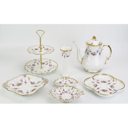 1082 - Royal Crown Derby Royal Antoinette Pattern assorted tea wares including teapot, two tier cake stand,... 