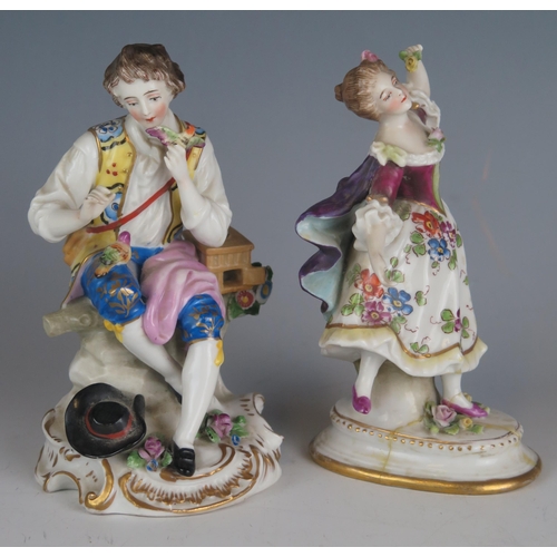 1113 - A Neopolitan porcelain figure of a dancing girl, 14cm high together with a continental figure of a s... 