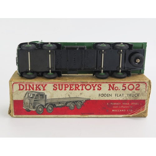 1242 - Dinky 502 Foden Flat Truck (1st Type Cab) - dark green cab and back, silver flashes, bumper, grille ... 