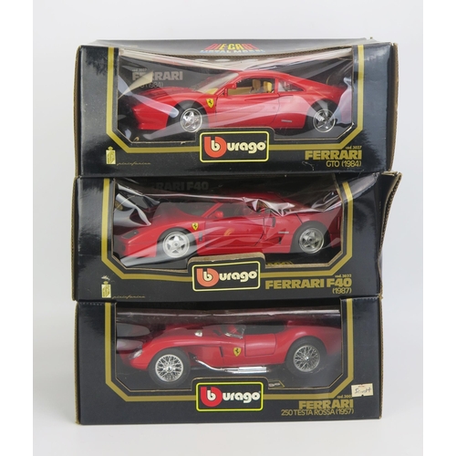 1263 - Burago 1:18 Scale Ferrari Trio including F40, GTO and 250 Testa Rossa - mint or near to in boxes