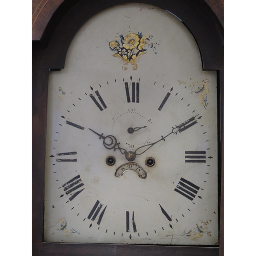 1351 - A late 18th/early 19th century north country mahogany and crossbanded longcase clock, the hood with ... 