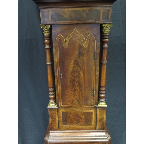 1351 - A late 18th/early 19th century north country mahogany and crossbanded longcase clock, the hood with ... 