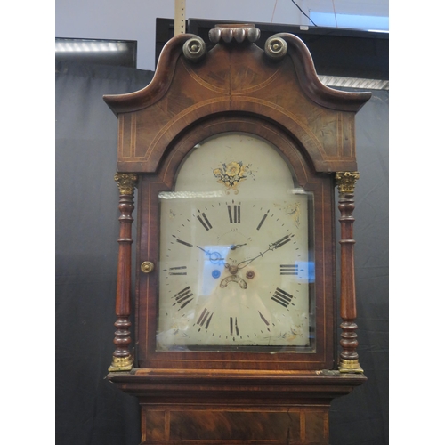 1351 - A late 18th/early 19th century north country mahogany and crossbanded longcase clock, the hood with ... 