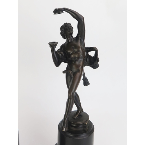 1371 - A pair of 19th century Grand Tour bronze figures after the antique of dancing Bacchanalian satyrs, o... 