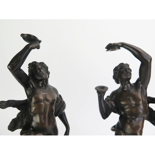 1371 - A pair of 19th century Grand Tour bronze figures after the antique of dancing Bacchanalian satyrs, o... 