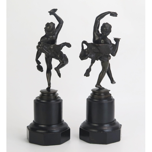 1371 - A pair of 19th century Grand Tour bronze figures after the antique of dancing Bacchanalian satyrs, o... 