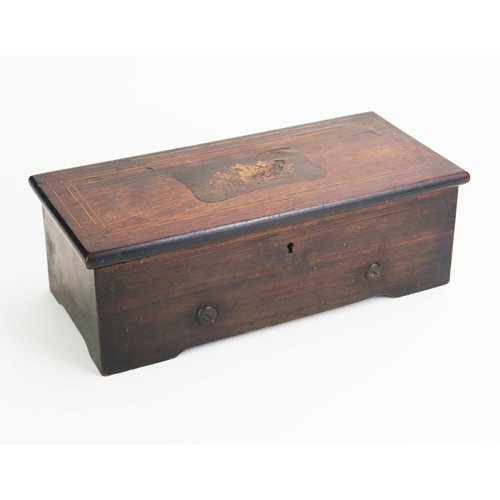 1374 - A 19th century Swiss musical box, playing four airs, the 15cm cylinder with ratchet lever winding, c... 