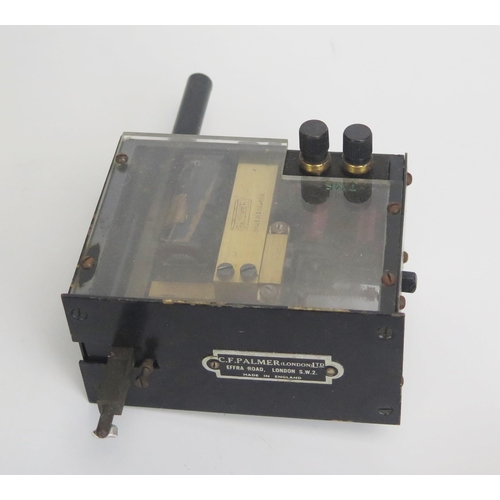 1391 - A Voltmeter contained in a wood box, a morse key, pressure gauge, an Elcometer thickness measuring g... 