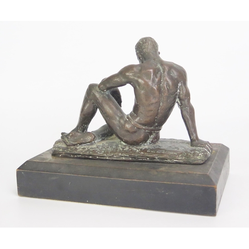 1407 - P. Blackburn, bronze study of a reclining semi nude man, on a naturalistic base, signed P. Blackburn... 