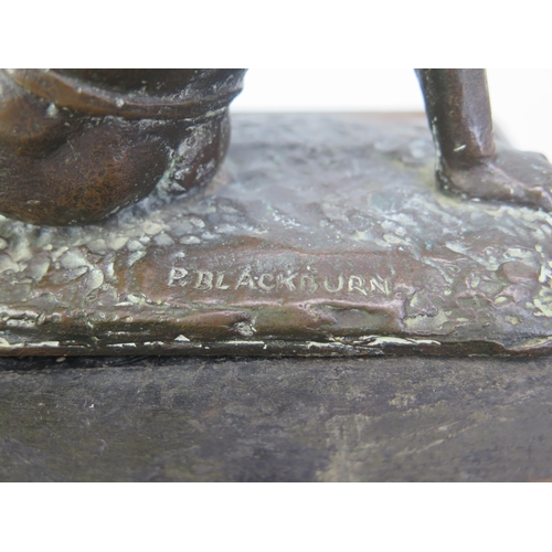 1407 - P. Blackburn, bronze study of a reclining semi nude man, on a naturalistic base, signed P. Blackburn... 