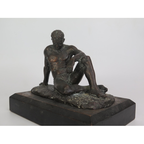 1407 - P. Blackburn, bronze study of a reclining semi nude man, on a naturalistic base, signed P. Blackburn... 