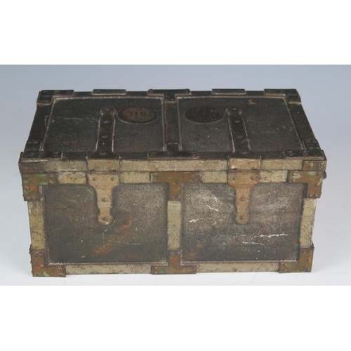 1489 - Huntley & Palmer, an Edwardian biscuit tin in the form of a travelling trunk, with lithographed deta... 