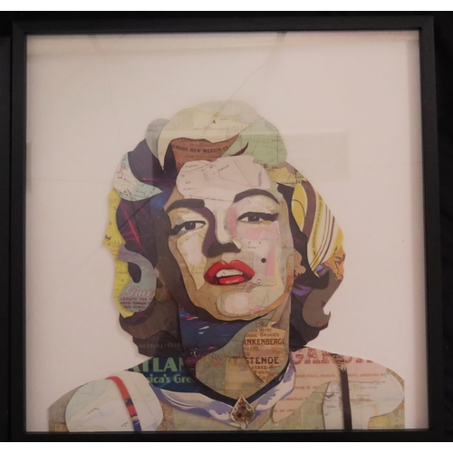 1499 - A Marilyn Monroe Decoupage 68x68cm overall and another of a movie camera, both framed and glazed