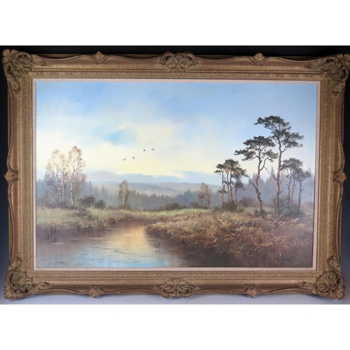 1507 - W. Reeves (British contemporary) Woodland stream, oil on canvas, signed bottom right, framed 50 x 75... 