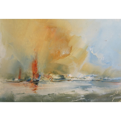 1537 - Robert Freame b. 1948, Dorset Artist, 'The Red Sail' 17 x 12cm and two other boat scenes, 24 x 19 an... 