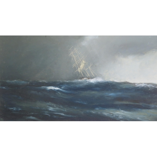 1539 - Stormy Seascape, oil on board, signature indistinguishable, image size 53 x 30 cm, frame 88 x 66 cm,... 