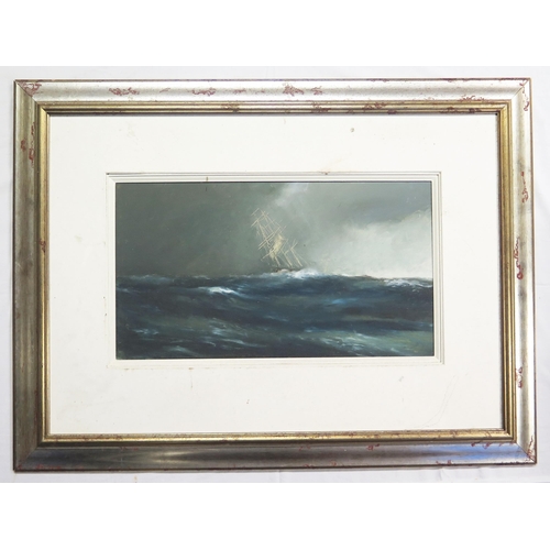 1539 - Stormy Seascape, oil on board, signature indistinguishable, image size 53 x 30 cm, frame 88 x 66 cm,... 