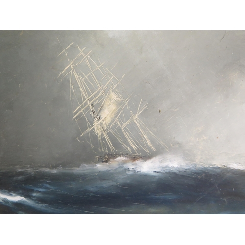 1539 - Stormy Seascape, oil on board, signature indistinguishable, image size 53 x 30 cm, frame 88 x 66 cm,... 