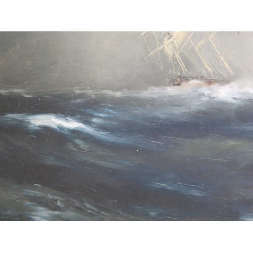 1539 - Stormy Seascape, oil on board, signature indistinguishable, image size 53 x 30 cm, frame 88 x 66 cm,... 