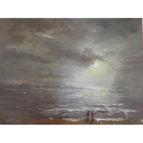 1542 - Ian Dunn (20th Century Artist), 'Moonlight over Grange Bay',  oil, pencil signed and titled on mount... 