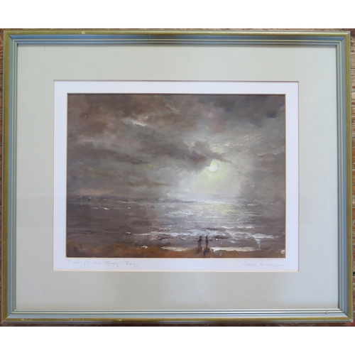 1542 - Ian Dunn (20th Century Artist), 'Moonlight over Grange Bay',  oil, pencil signed and titled on mount... 