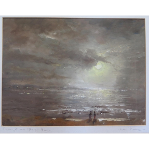 1542 - Ian Dunn (20th Century Artist), 'Moonlight over Grange Bay',  oil, pencil signed and titled on mount... 