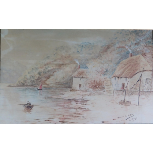 1544 - R E Baker, Dittisham on the Dart', watercolour, signed and titled lower right, image size 41 x 25, f... 