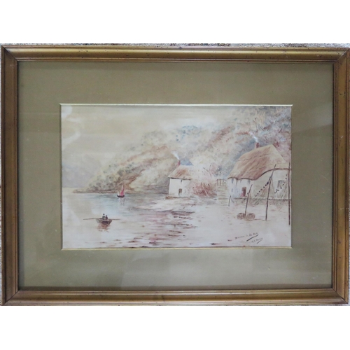 1544 - R E Baker, Dittisham on the Dart', watercolour, signed and titled lower right, image size 41 x 25, f... 