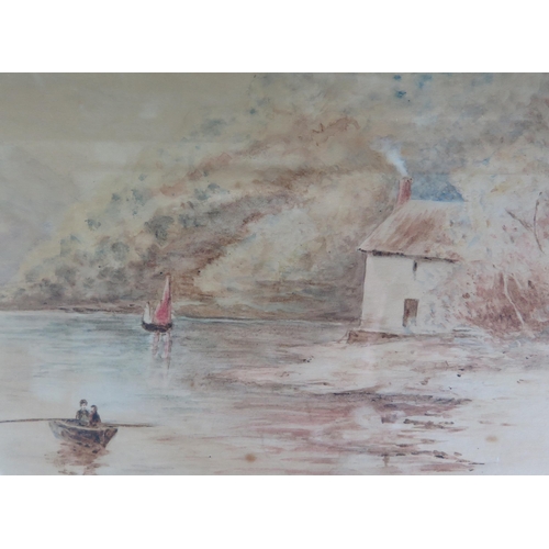 1544 - R E Baker, Dittisham on the Dart', watercolour, signed and titled lower right, image size 41 x 25, f... 