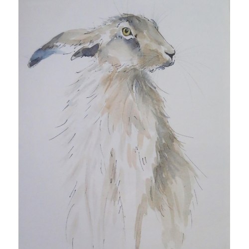 1546 - Heather Fitz, Contemporary animal Artist, print of a Hare on watercolour paper, signed, frame size 5... 