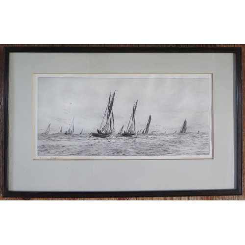 1549 - William Lionel Wylie RA (1851 - 1931) maritime artist, etching of sailing boats, pencil signed, plat... 