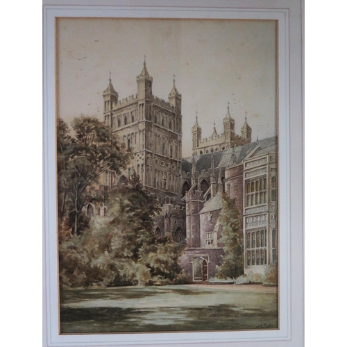 1554 - W F Manning, The Bishops Palace Exeter 1883, watercolour, initialled and dated lower right, 55 x 44c... 