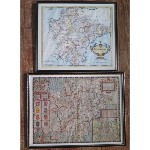 1555 - After John Speede, a hand coloured map of Devonshire with family crests and vignette map of the city... 