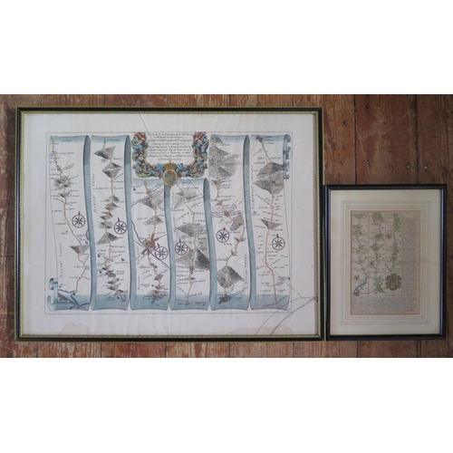 1556 - After john Ogilby  The Road From Dartmouth to Minhead, a hand coloured map, 39 x 52cm and a small ro... 