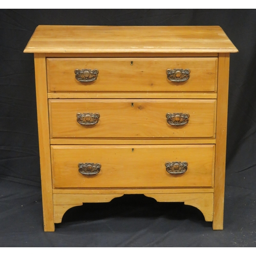 1573 - A Victorian sating walnut chest containing three long graduated drawers, on block feet, 84cm wide, 8... 