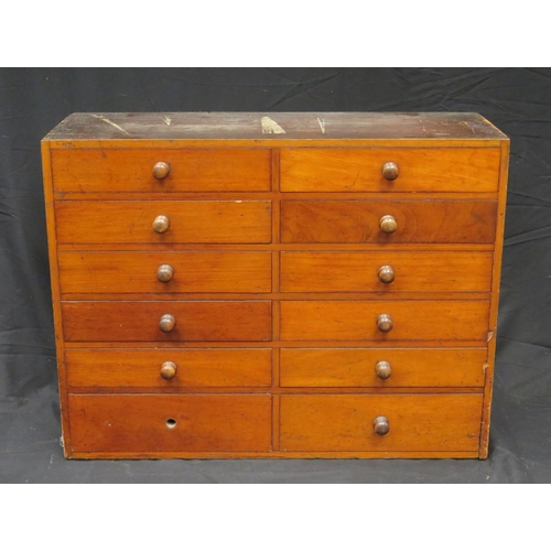 1576 - A 19th century collectors mahogany chest containing twelve short drawers, W 80cm, h61cm, D 29cm.