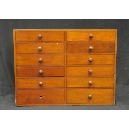 1576 - A 19th century collectors mahogany chest containing twelve short drawers, W 80cm, h61cm, D 29cm.