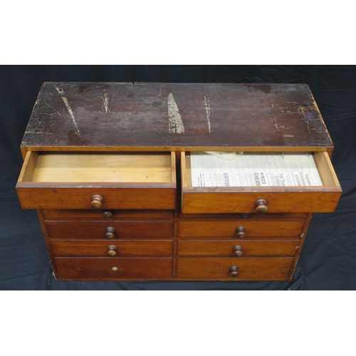 1576 - A 19th century collectors mahogany chest containing twelve short drawers, W 80cm, h61cm, D 29cm.