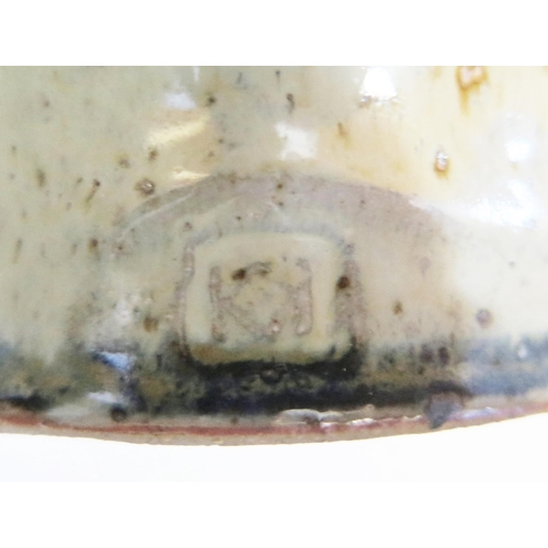 1115 - Studio pottery vase, stoneware with speckled glaze and floral decoration, impressed makers mark, hei... 