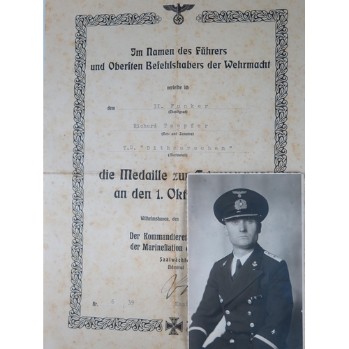 1480 - World War Two Romance, Kriegsmarine  radio operator Richard Toepfera collection of medals, awards, p... 