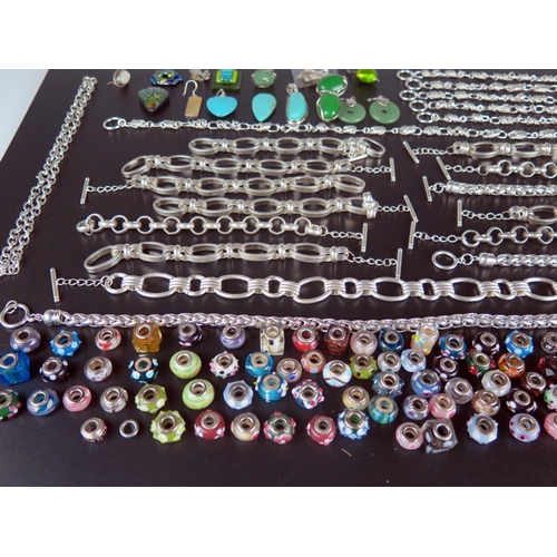 192 - A Large Selection of White Metal Bracelets, Chains, Pendants, Earrings and Pandora style charms (man... 