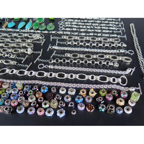 192 - A Large Selection of White Metal Bracelets, Chains, Pendants, Earrings and Pandora style charms (man... 