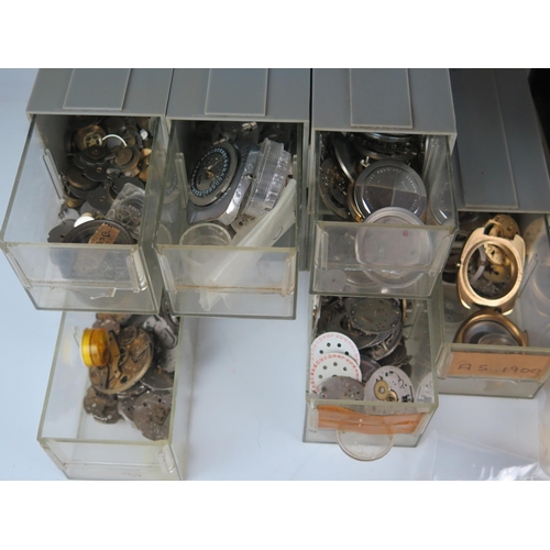 436 - A Selection of Watch Parts including eight new balance wheels and a 19th century clock