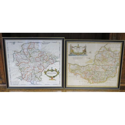 1560B - After Robert Morden a hand coloured map of Devonshire 38 x 43cm and a hand colored map of Somersetsh... 