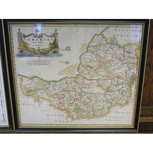 1560B - After Robert Morden a hand coloured map of Devonshire 38 x 43cm and a hand colored map of Somersetsh... 